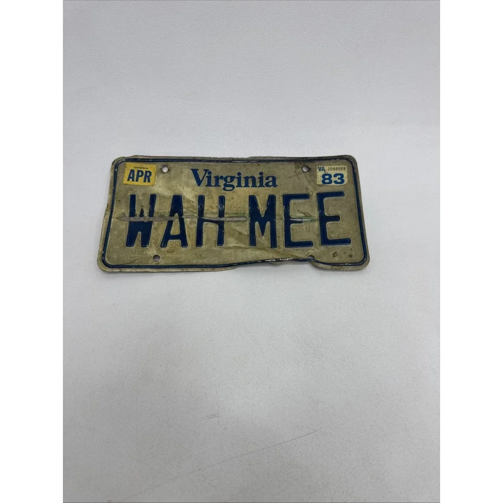 Virginia Custom License Plate Vintage 1983 ~WAH MEE~ With A Bullet Graze